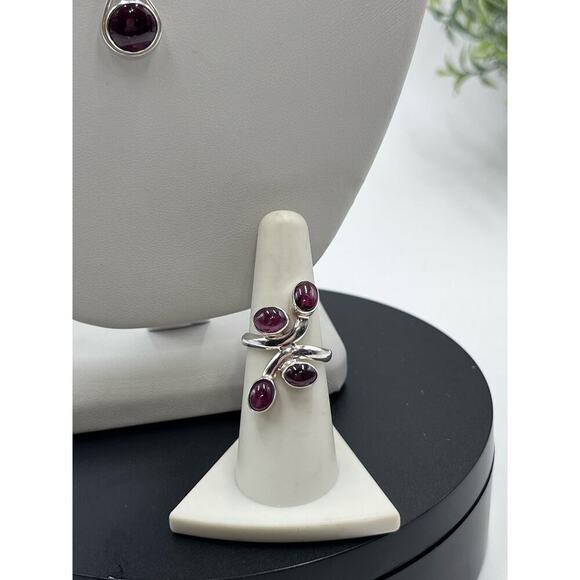Sterling Silver 925 Semi Precious Stone Garnet Y Necklace and Ring Set Sz 8 - Picture 2 of 16